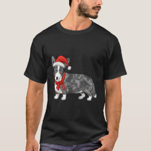 Camiseta Merle azul lindo Cardigan Corgi Santa Hat Para Chr