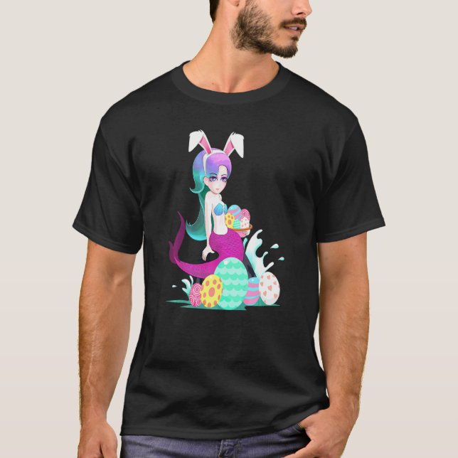 Camiseta Mermaid Easter Holiday Bunny Oars Color Huevo Hunt (Anverso)