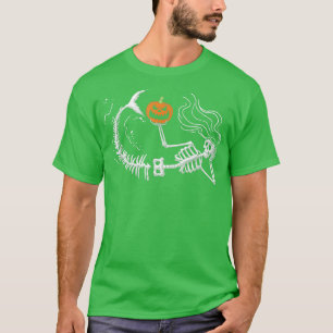 Camiseta Mermaid Skeleton Halloween Jack O Latern Costume 