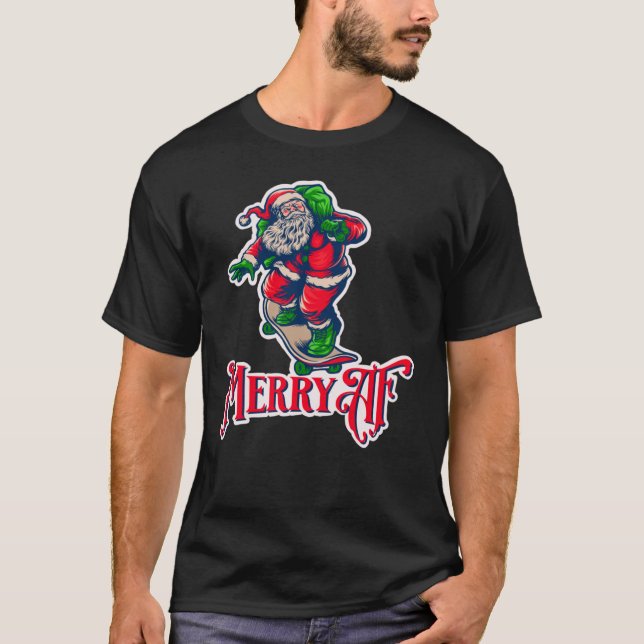 Camiseta Merry AF Skateboarding Santa Classic T-Shirt (Anverso)