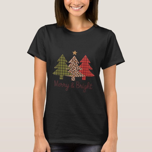 Camiseta Merry &amp; Bright Plaid Leopard Christmas Tree Xm (Anverso)