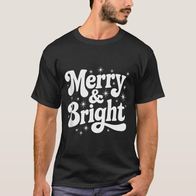 Camiseta Merry &amp; Bright Retro Christmas Groovy Holiday  (Anverso)