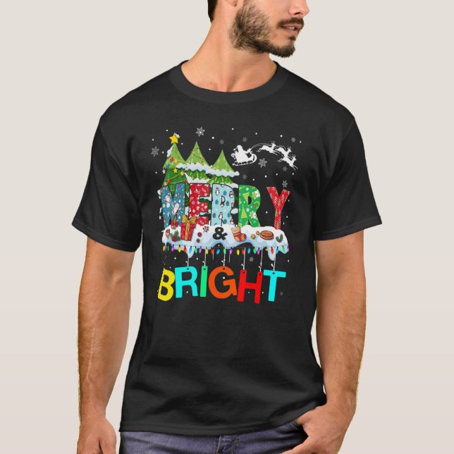 Camiseta Merry and Bright Christmas Tree Christmas Lights M (Anverso)
