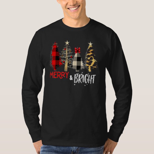 Camiseta Merry And Bright Christmas Wild Leopard Plaid Tree (Anverso)