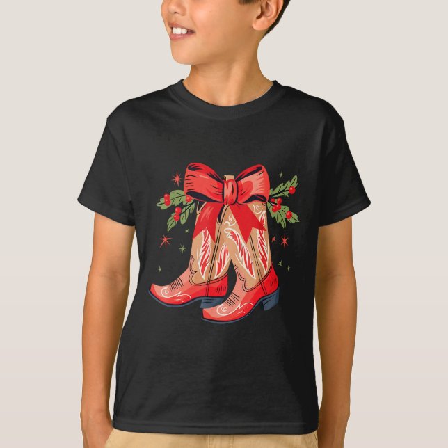 Camiseta Merry And Bright Cowgirl Boot Christmas Western Co (Anverso)