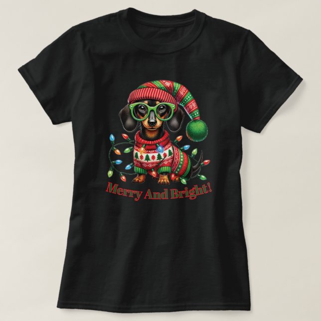 Camiseta Merry and Bright Dachshund (Diseño del anverso)