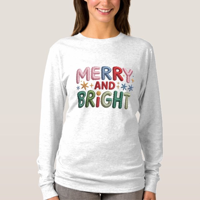 Camiseta Merry and Bright Faux Bordado Mujer  (Anverso)