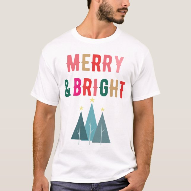 Camiseta Merry and Bright Festliches Weihnachtsdesign (Anverso)