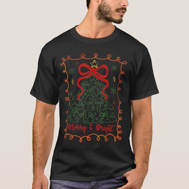 Camiseta Merry And Bright Merry Christmas Coquette Tree Gir (Anverso)