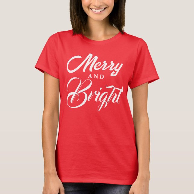 Camiseta Merry and Bright Modern Red Women's Christmas (Anverso)
