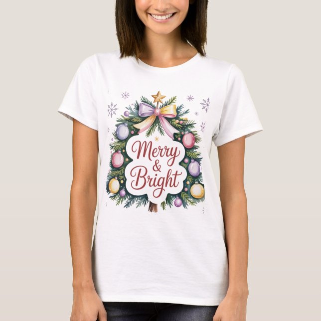 Camiseta Merry and Bright Modern Women's Christmas (Anverso)