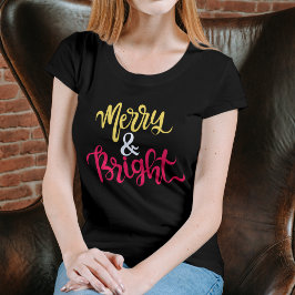 Camiseta Merry and Bright Moderno Rojo Mujer Navidad