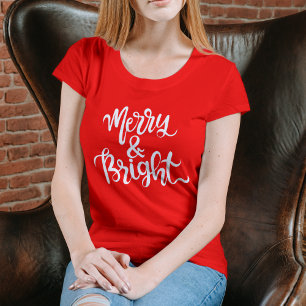 Camiseta Merry and Bright Moderno Rojo Mujer Navidad