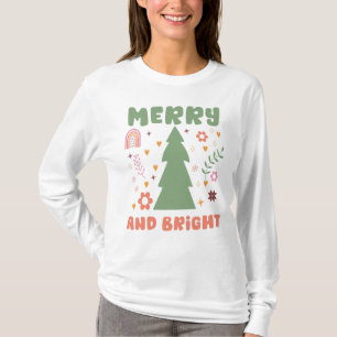 Camiseta Merry and Bright, Navidades de flores de Boho