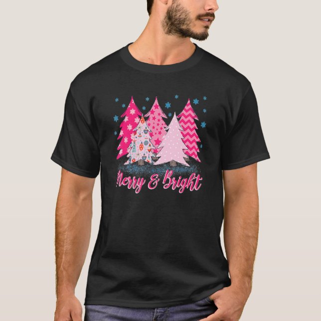 Camiseta Merry And Bright Pink Christmas Tree (Anverso)