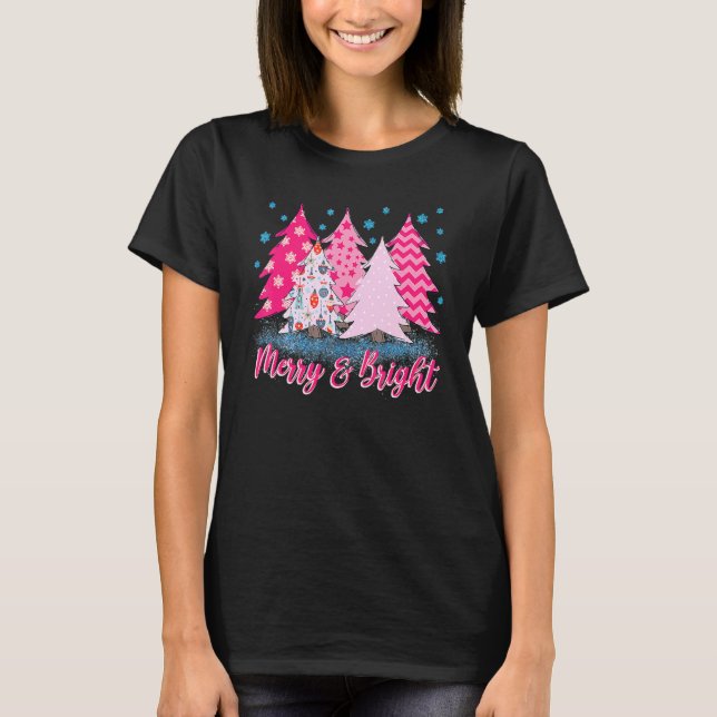 Camiseta Merry And Bright Pink Christmas Tree Pink Christma (Anverso)