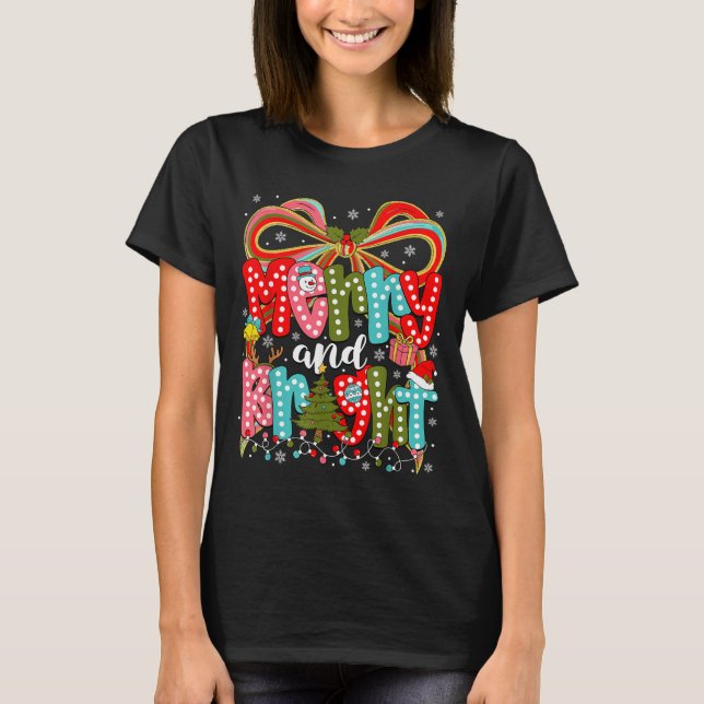 Camiseta Merry And Bright Preppy Coquette Bow Christmas Wom (Anverso)