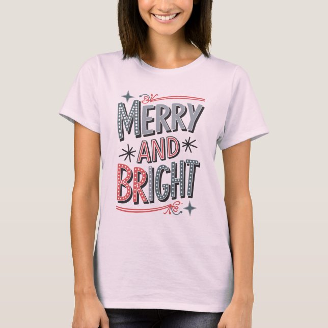 Camiseta Merry and Bright Retro Christmas Design, (Anverso)