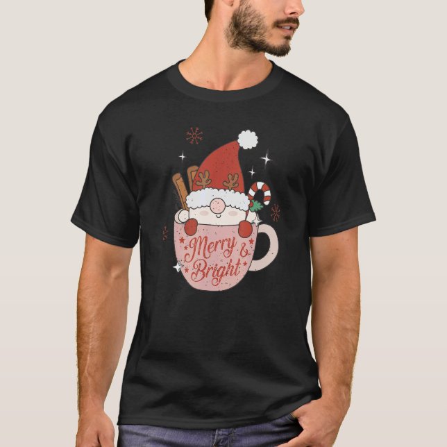 Camiseta Merry And Bright Santa Hat Reindeer Christmas Hot  (Anverso)