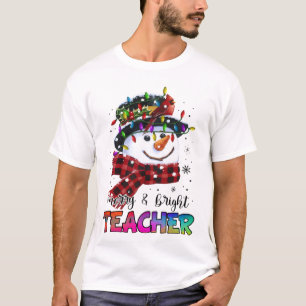 Camiseta Merry And Bright Teacher Snowman Christmas Light