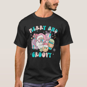 Camiseta Merry and Groovy Funny Pink Santa Smile Face Retro