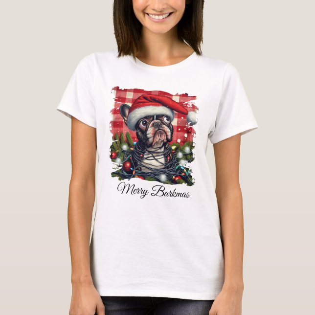 Camiseta Merry Barkmas French Bulldog Christmas (Anverso)