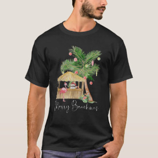 Camiseta Merry Beachmas Hawaii Pink Flamingo Palm Tree Ch