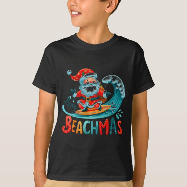 Camiseta Merry Beachmas Santa Surfing Retro Design  (Anverso)