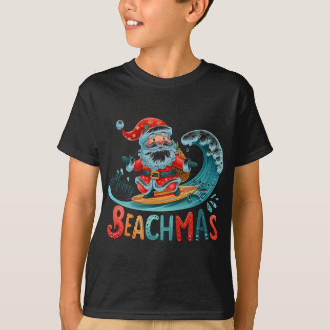 Camiseta Merry Beachmas Santa Surfing Retro Design T Shirt  (Anverso)