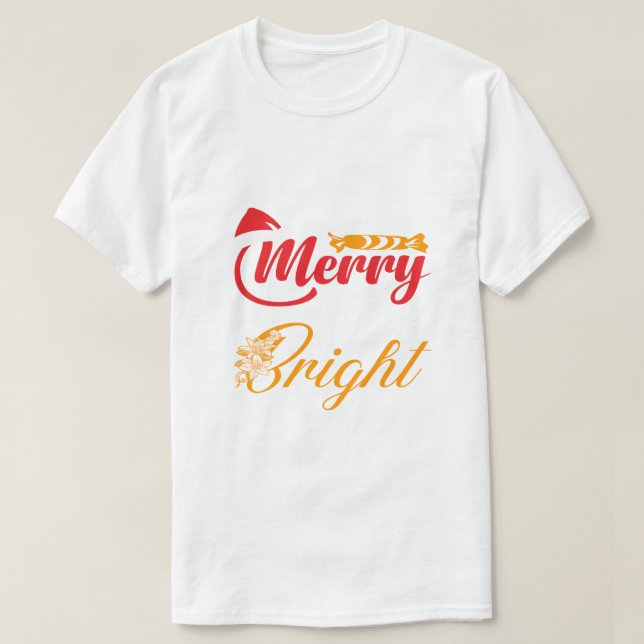 Camiseta "Merry & Bright" Elegant Christmas Typography (Diseño del anverso)