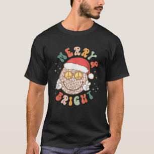 Camiseta Merry Bright LeoparPattern Smile Face Santa Hat