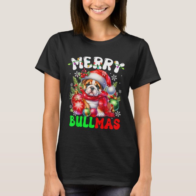 Camiseta Merry Bullmas Santa Bulldog Navidades decorando C (Anverso)
