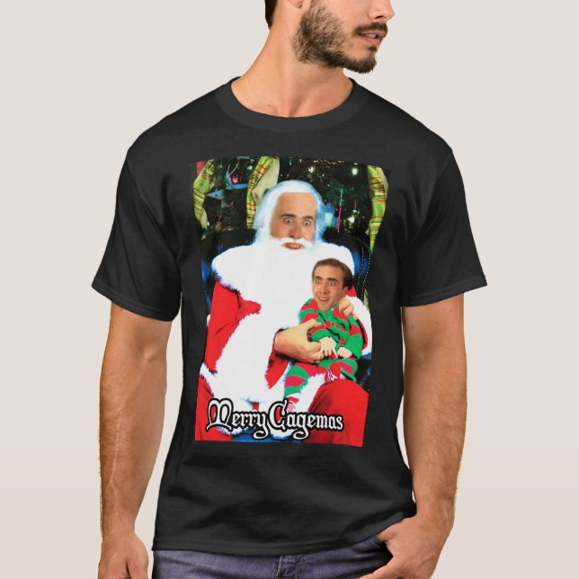 Camiseta Merry Cagemas Santa Knee Nicolas Cage Christmas Es (Anverso)