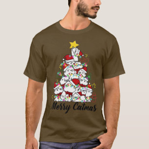 Camiseta Merry Catmas Cat Christmas Tree cat gorra santa cl