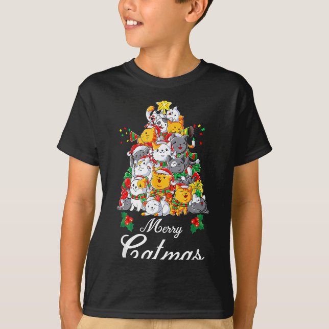 Camiseta Merry Catmas Cat Christmas Tree Cat Lover  (Anverso)