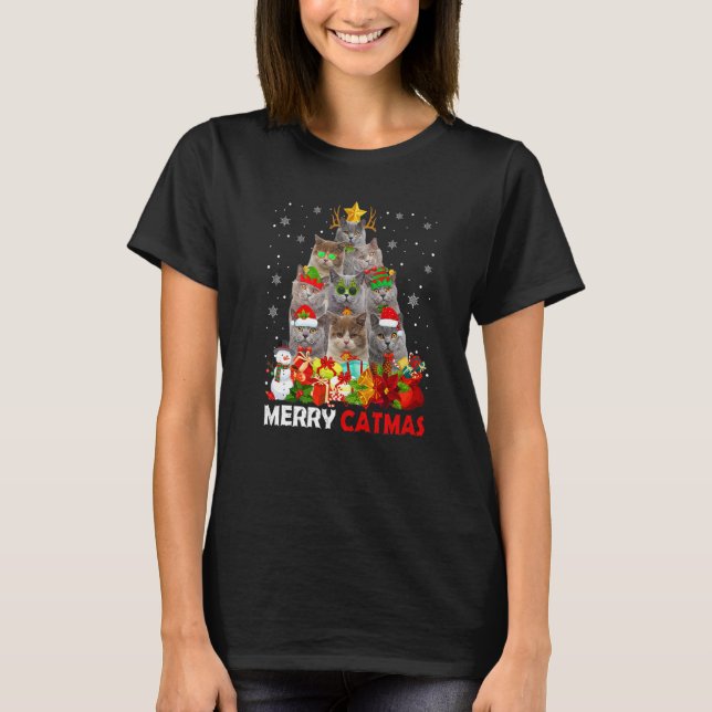 Camiseta Merry Catmas Cat Mom Cat Dad Navidades Sho británi (Anverso)