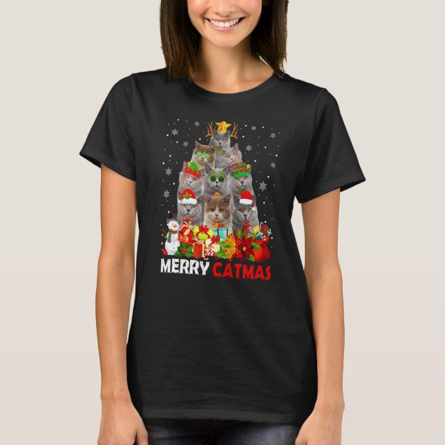 Camiseta Merry Catmas Cat Mom Cat Dad Navidades Sho británi (Anverso)