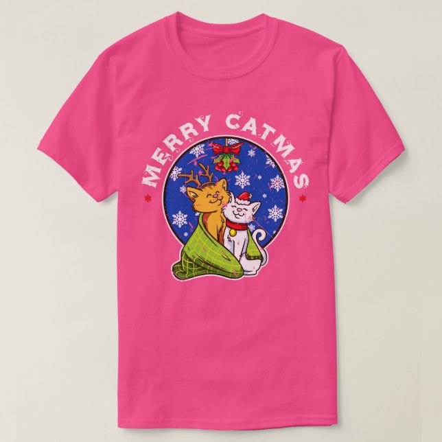 Camiseta Merry Catmas Cute Cats Navidades Parejas (Diseño del anverso)