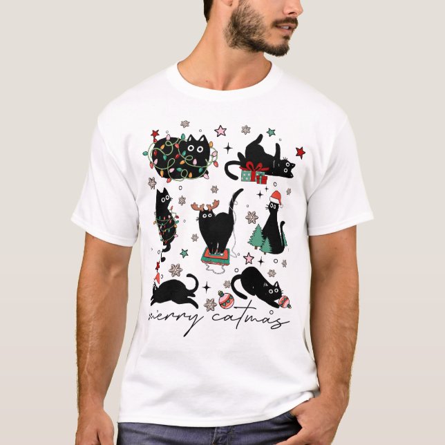 Camiseta Merry Catmas Funny Cat Mom Cat Dad Christmas Cat  (Anverso)