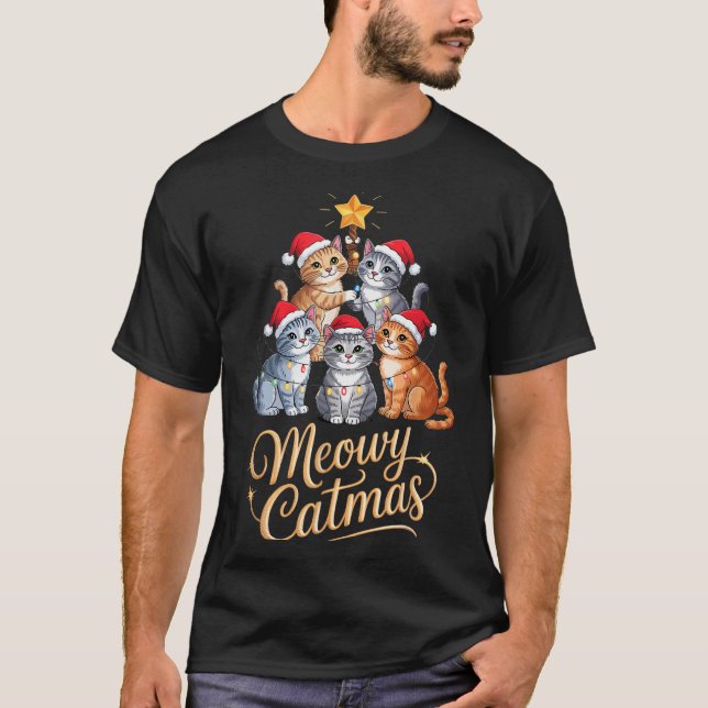 Camiseta Merry Catmas Funny Christmas Tree Matching Meowy X (Anverso)