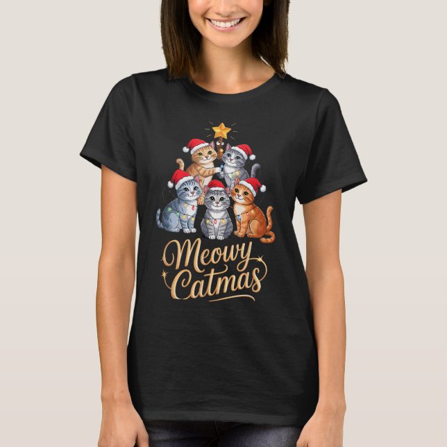 Camiseta Merry Catmas Funny Christmas Tree Matching Meowy X (Anverso)
