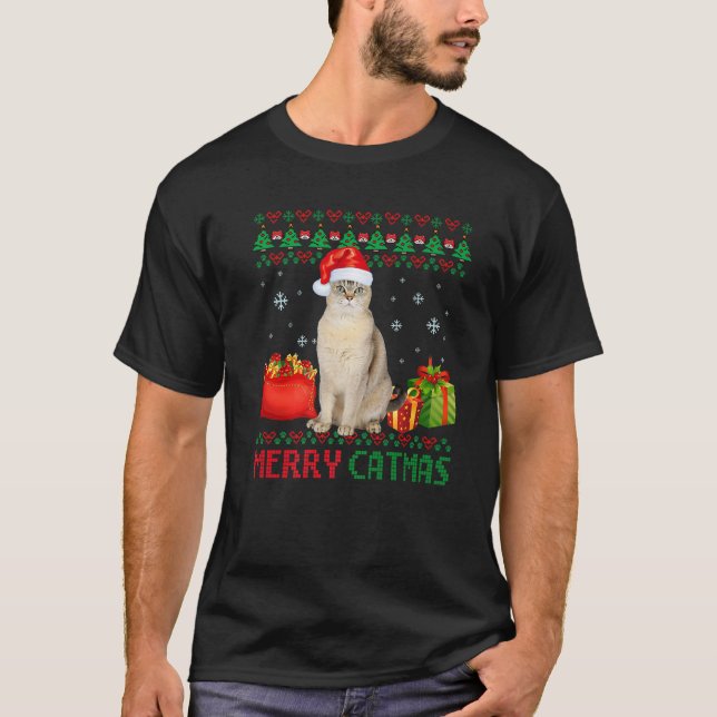 Camiseta Merry Catmas Gato Feo Navidades Burmilla Mamá Papá (Anverso)
