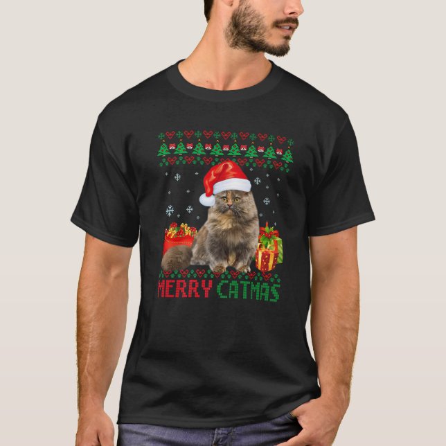 Camiseta Merry Catmas Gato Navidades feos Munchkin Cat Mamá (Anverso)