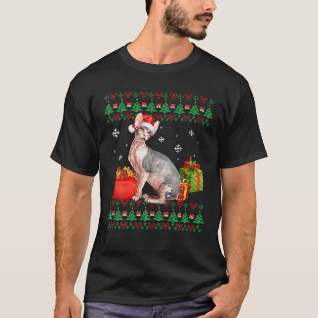 Camiseta Merry Catmas Gato Navidades feos Sphynx Mamá Papá (Anverso)