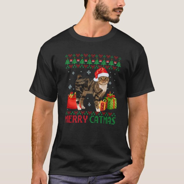 Camiseta Merry Catmas Navidades feos Manx Catt Mom Dad (Anverso)