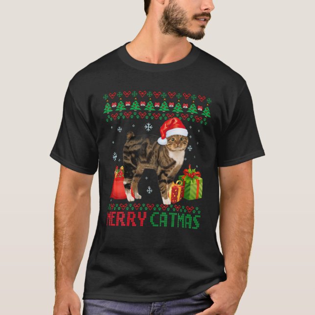 Camiseta Merry Catmas Navidades feos Manx Catt Mom Dad (Anverso)