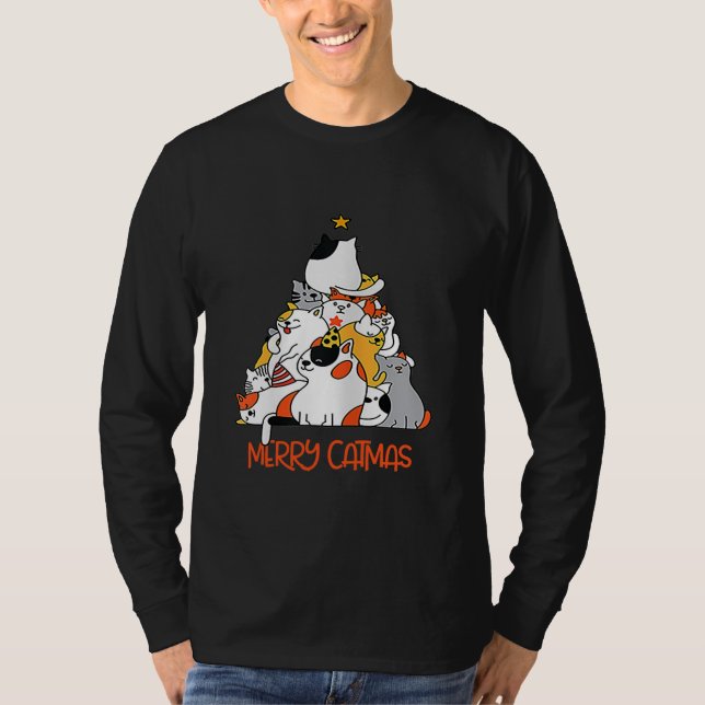Camiseta Merry Catmas Xmas Funny Cats Christmas Tree Men (Anverso)