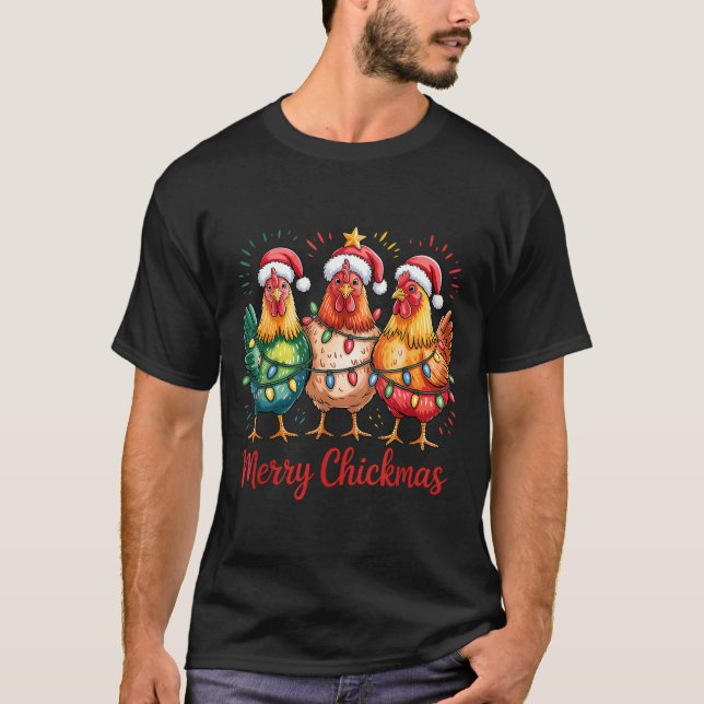 Camiseta Merry Chickmas Christmas Chicken Santa Hat Chicken (Anverso)
