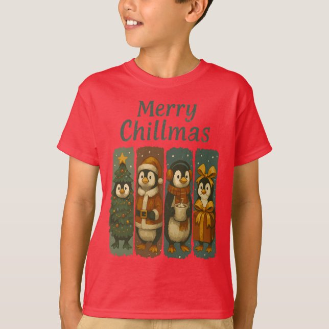 Camiseta Merry Chillmas Cute Penguins (Anverso)