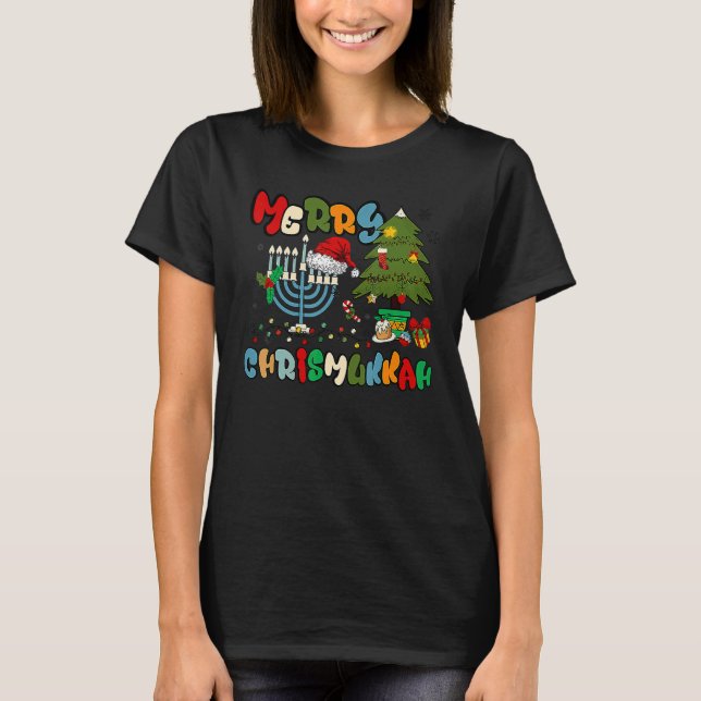 Camiseta Merry Chrismukkah Hanukkah Jewish Chanukah Menorah (Anverso)